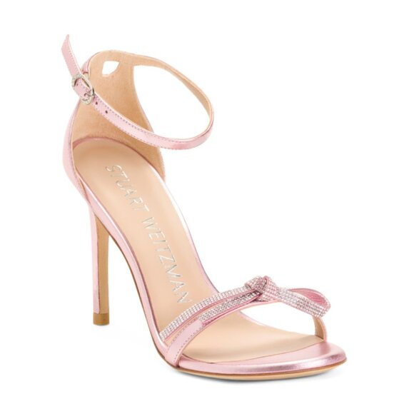 STUART WEITZMAN Cotton Candy Made In Spain Leather Nudist Bow 100 Sandals - Picture 1 of 2